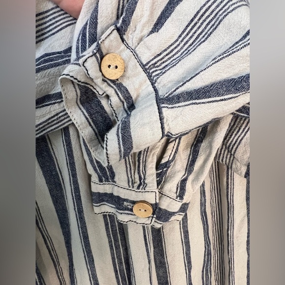 Free People Summer Breeze Stripe Popover Shirt Small Linen Blend Long Sleeve - Picture 7 of 10